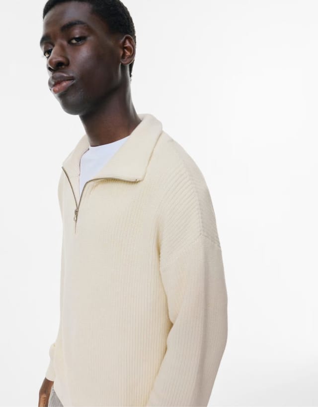 ASOS Pull&Bear Quarter-zip sweater in off white - 3