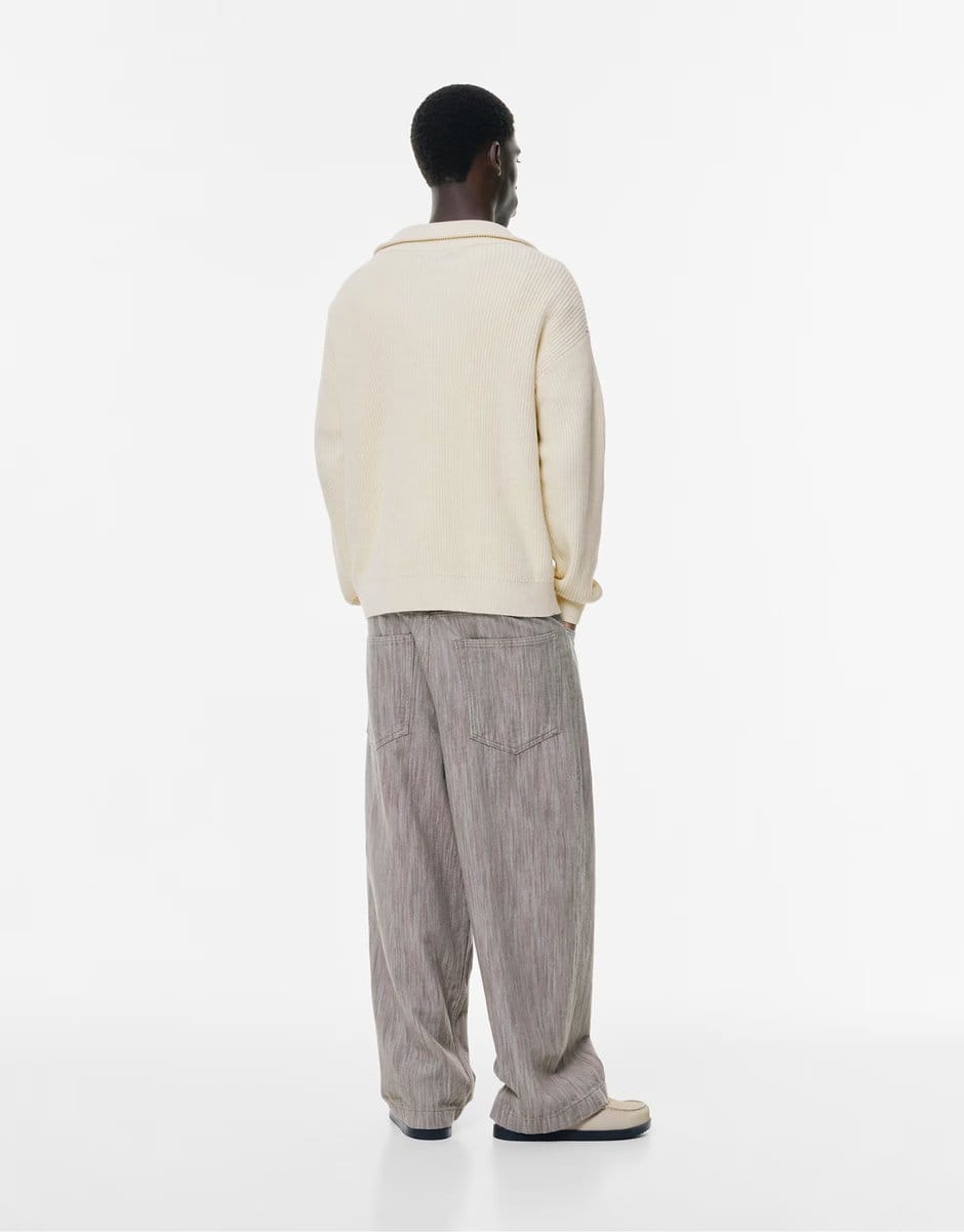 ASOS Pull&Bear Quarter-zip sweater in off white - 4