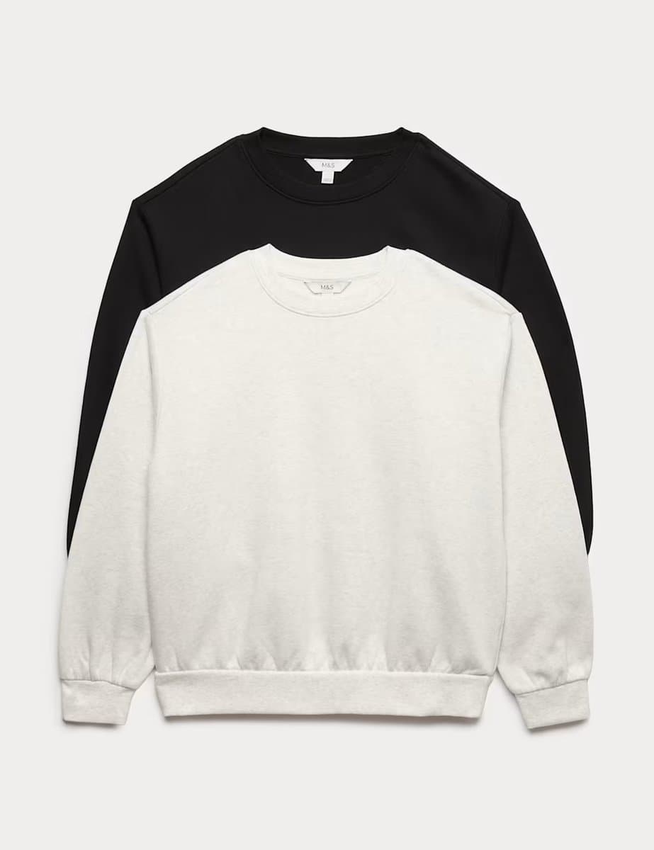 Marks & Spencer M&S Cotton Rich Crew Neck Sweatshirts Black/Grey