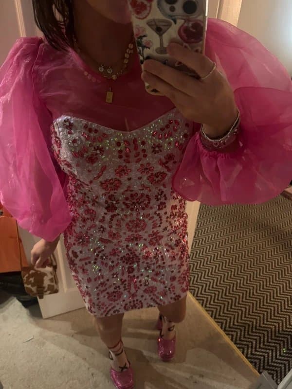 ASOS ASOS Luxe Pink Heavyweight Embellished Sequin Mini Christmas Party Dress