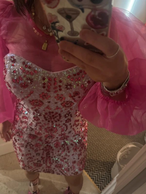 ASOS ASOS Luxe Pink Heavyweight Embellished Sequin Mini Christmas Party Dress - 3