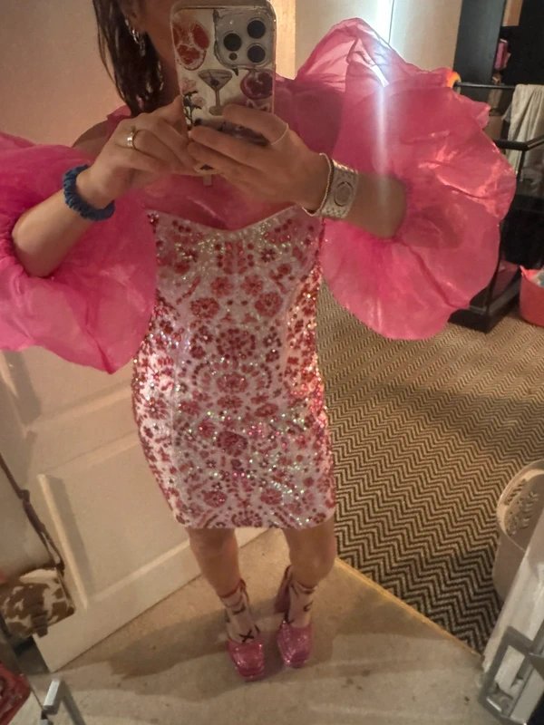 ASOS ASOS Luxe Pink Heavyweight Embellished Sequin Mini Christmas Party Dress - 4