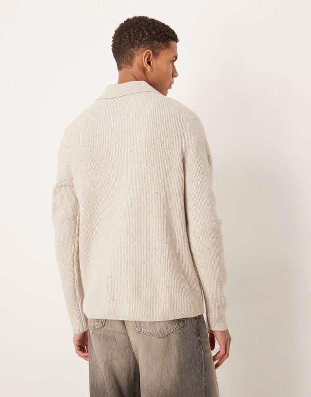 ASOS Mango knitted polo cardigan in beige - 3