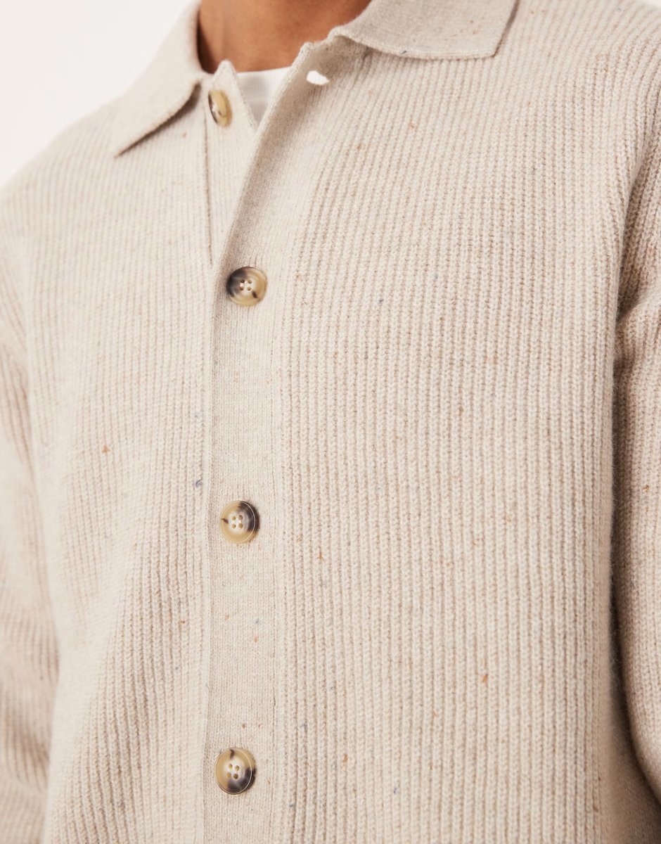 ASOS Mango knitted polo cardigan in beige - 4