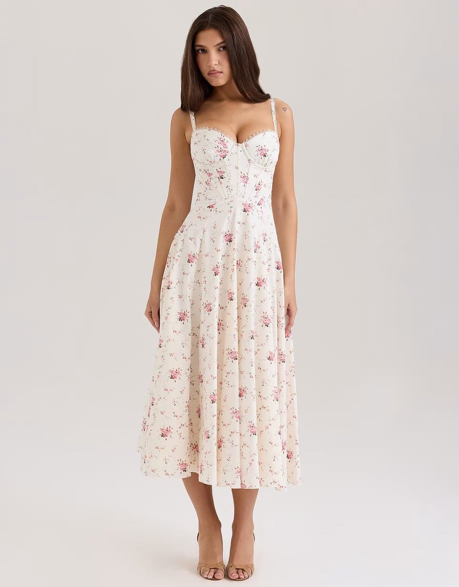 ASOS House of CB Steffani stretch cotton midi sundress in white rose print