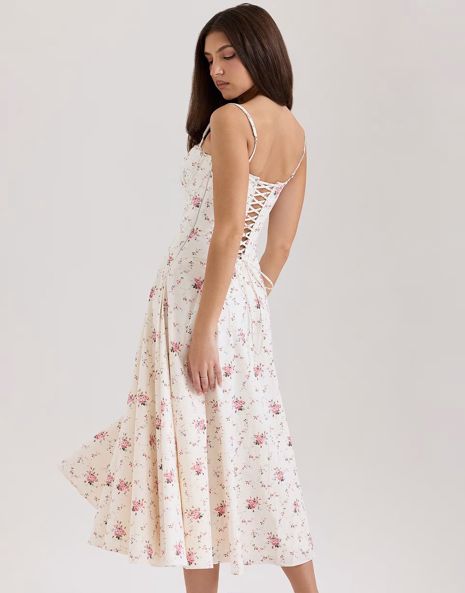 ASOS House of CB Steffani stretch cotton midi sundress in white rose print - 2