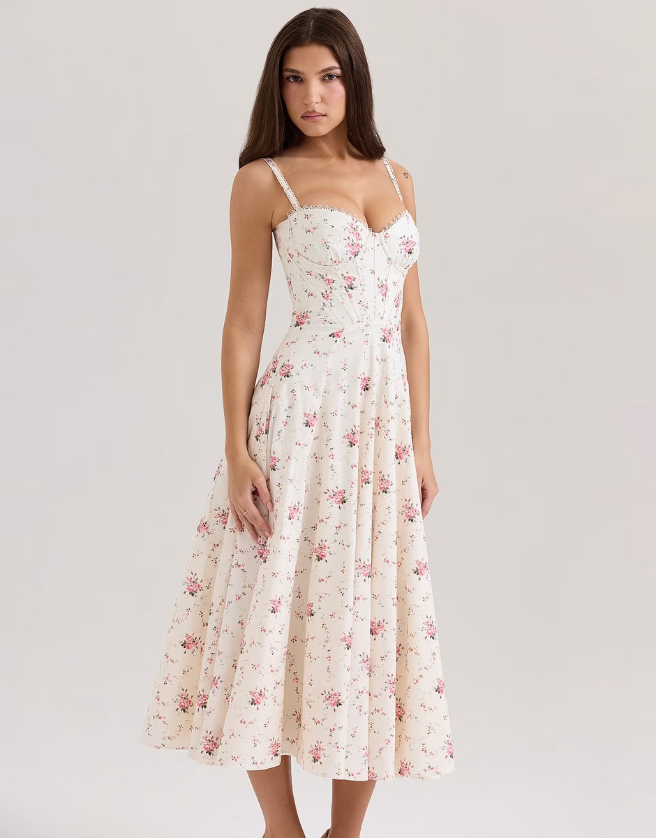 ASOS House of CB Steffani stretch cotton midi sundress in white rose print - 3