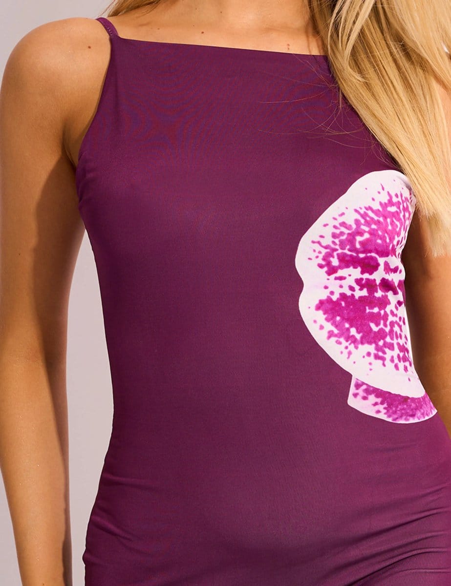 Public Desire High Neck Cowl Back Mini Dress Floral Burgundy - 4