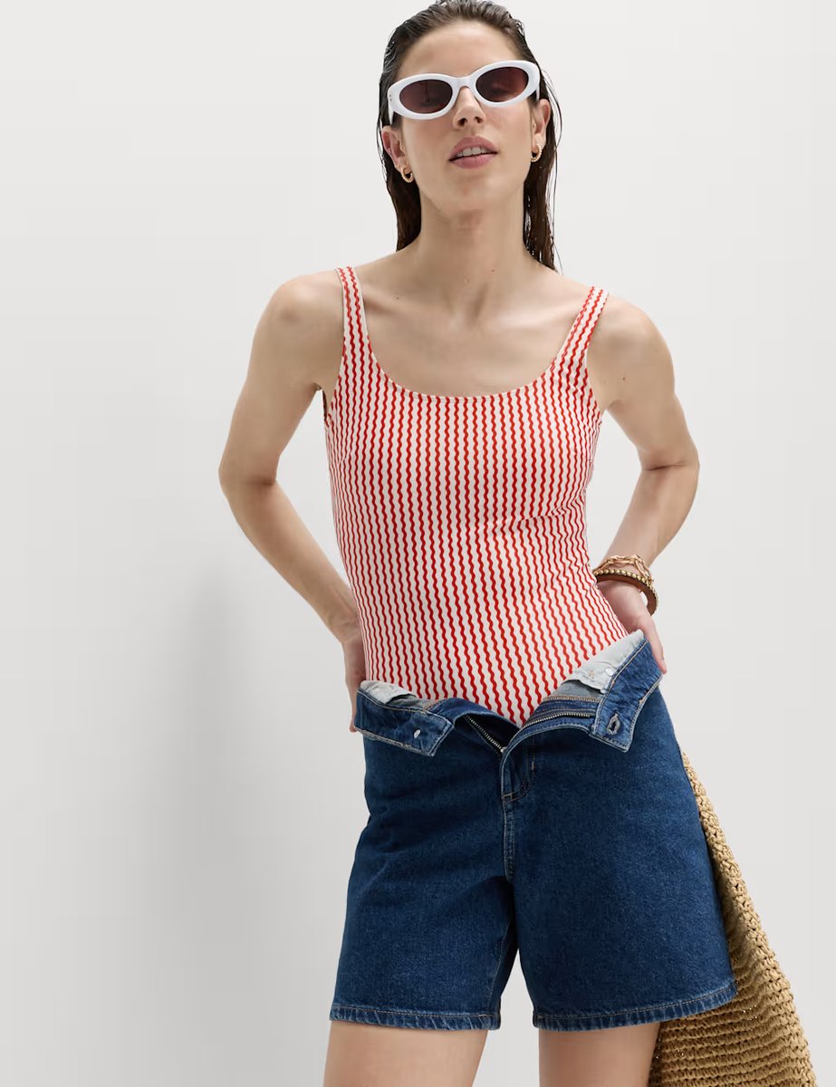 Marks & Spencer M&S Printed Scoop Neck Swimsuit Red Mix - 3