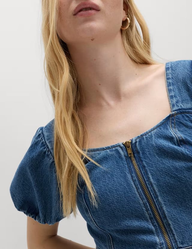 Marks & Spencer M&S Denim Puff Sleeve Midi Waisted Dress Denim - 2