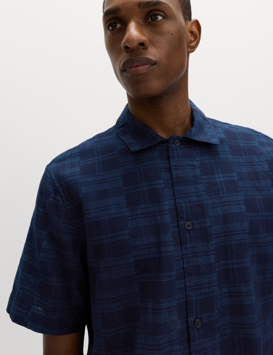 Marks & Spencer M&S Regular Fit Easy Iron Pure Cotton Shirt Navy Mix - 3