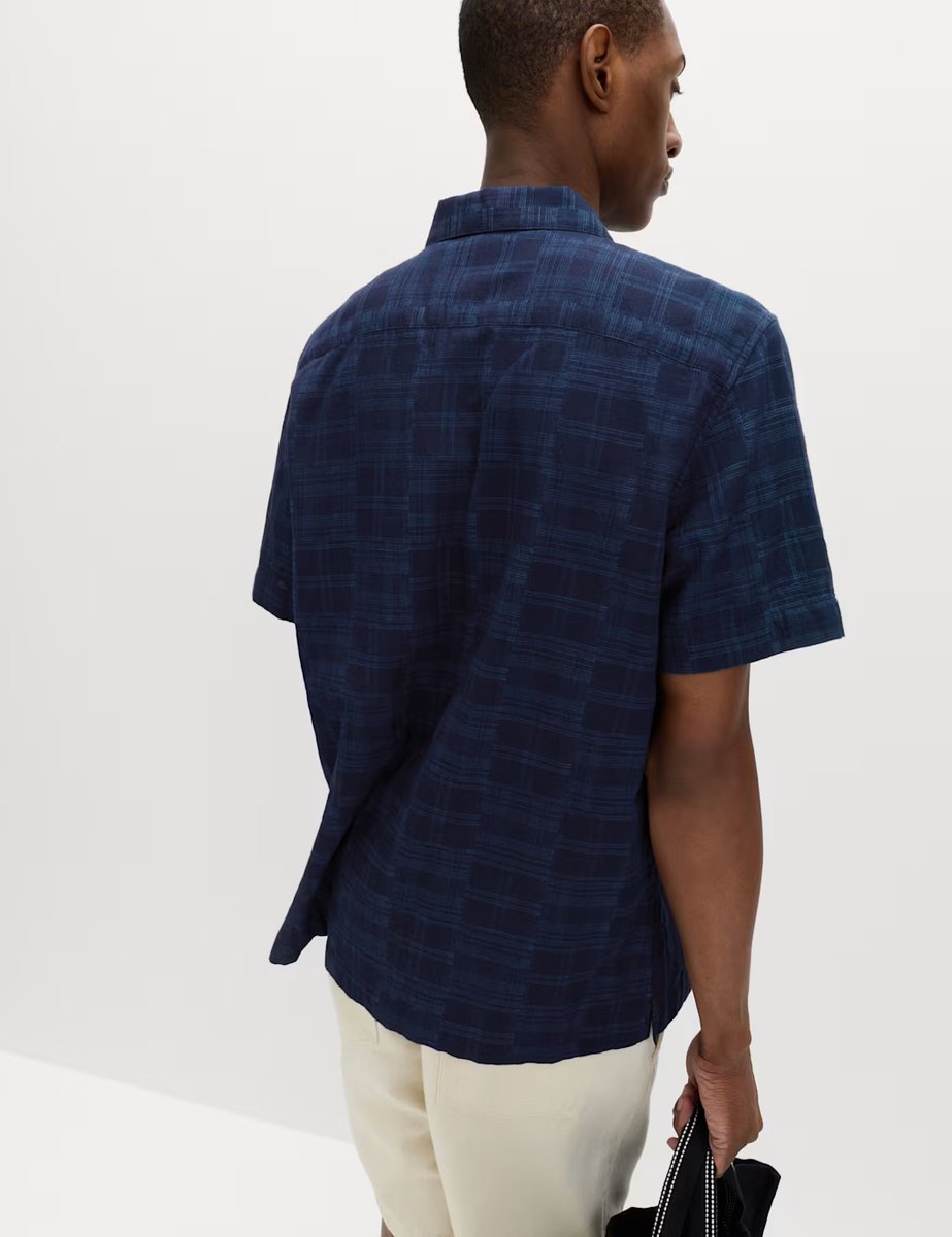 Marks & Spencer M&S Regular Fit Easy Iron Pure Cotton Shirt Navy Mix - 4