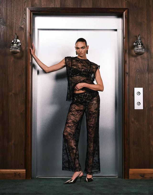 ASOS VRG GRL longline short sleeve lace mesh top in black - 2