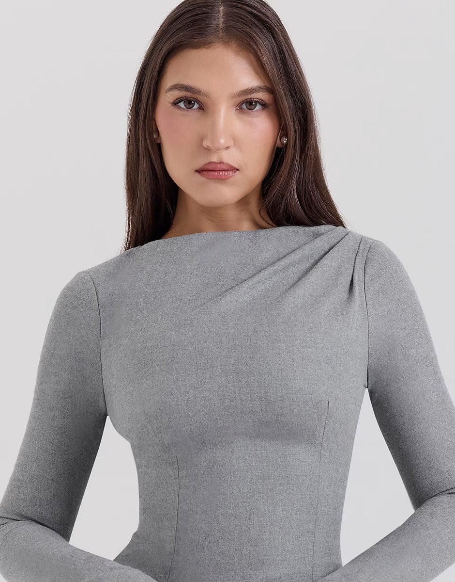 ASOS House of CB Angelique a-line long sleeve mini  dress in grey - 3