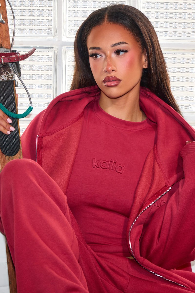 Kaiia Kaiia Embossed Logo Baby Tee Deep Red - 2