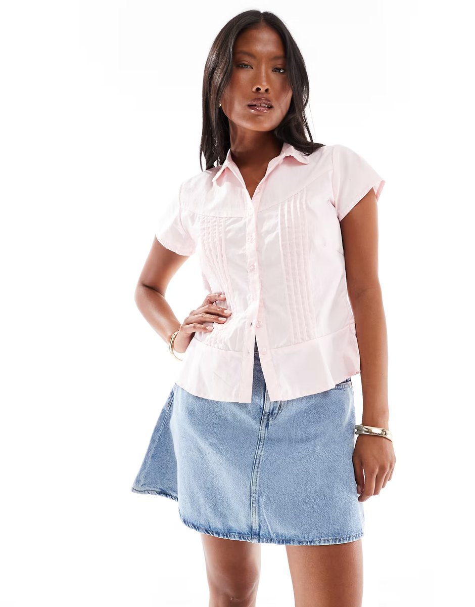 ASOS ONLY Petite a-line denim mini skirt in light blue - 4