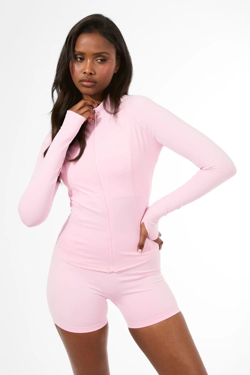 Kaiia Kaiia Sculpt Long Sleeve Zip Through Fitted Jacket Baby Pink - 4