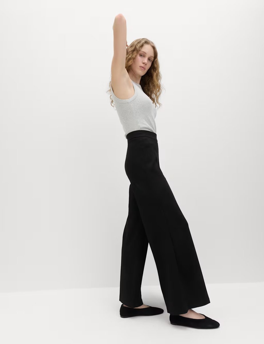 Marks & Spencer M&S Jersey Wide Leg Trousers with Stretch Black - 2