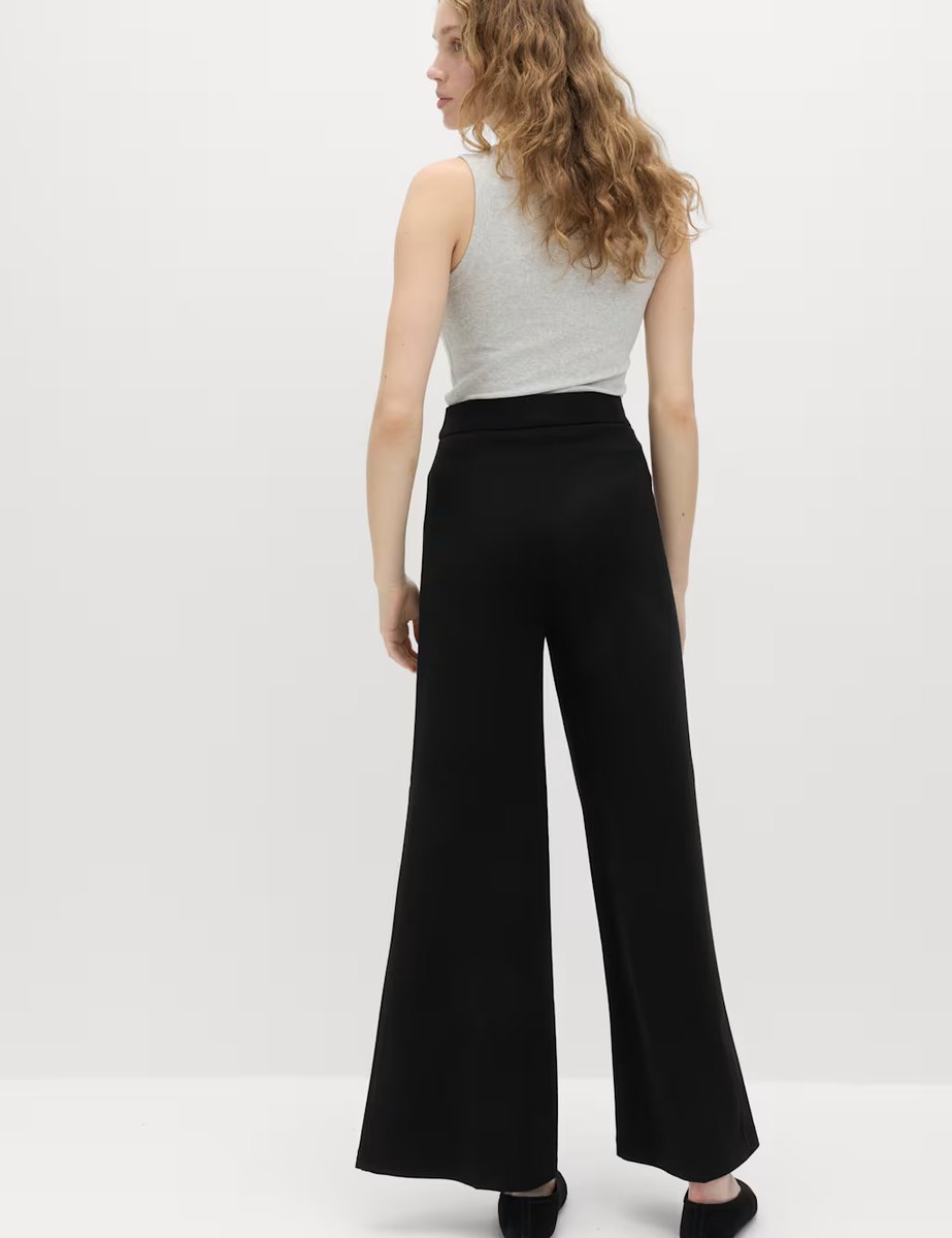 Marks & Spencer M&S Jersey Wide Leg Trousers with Stretch Black - 4