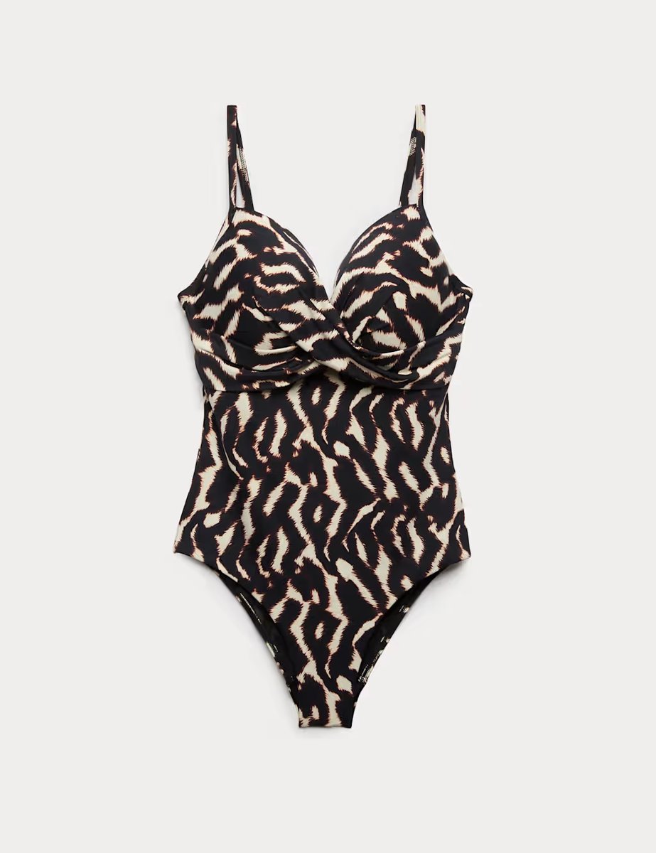 Marks & Spencer M&S Tummy Control Wired Twist Front Plunge Swimsuit (D-F) Brown Mix - 2