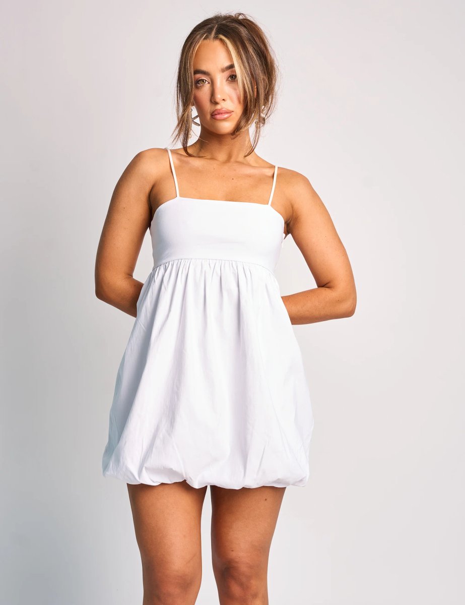 Public Desire Spaghetti Strap Puff Ball Mini Dress White - 1