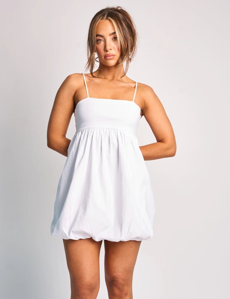 Public Desire Spaghetti Strap Puff Ball Mini Dress White