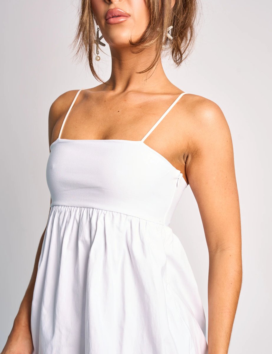Public Desire Spaghetti Strap Puff Ball Mini Dress White - 4