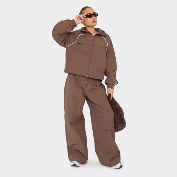 EGO Long Sleeve Oversized Contrast Toggle Detail Jacket In Chocolate Brown Shell, Women's Size UK 6 - 2