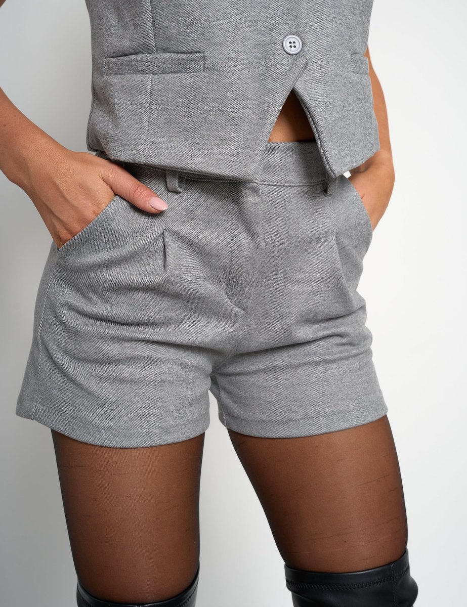Public Desire Soft Tailored High Waisted Shorts Co Ord Grey - 4