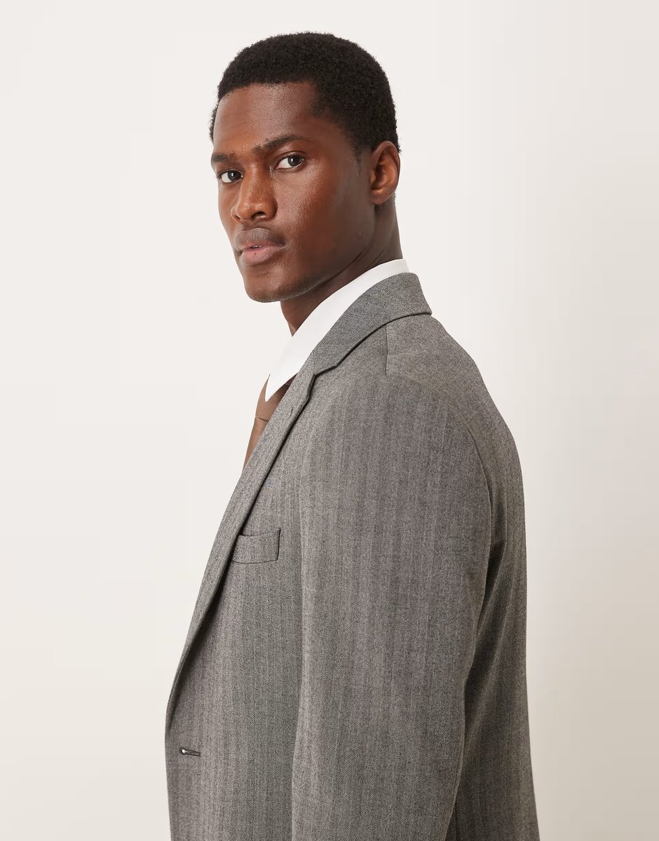 ASOS ASOS DESIGN wool look skinny suit jacket in charcoal grey herringbone - 4