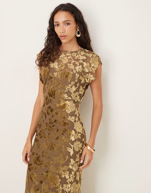 ASOS ASOS DESIGN velvet devore crew neck sleeveless maxi with tie back in mocha - 3