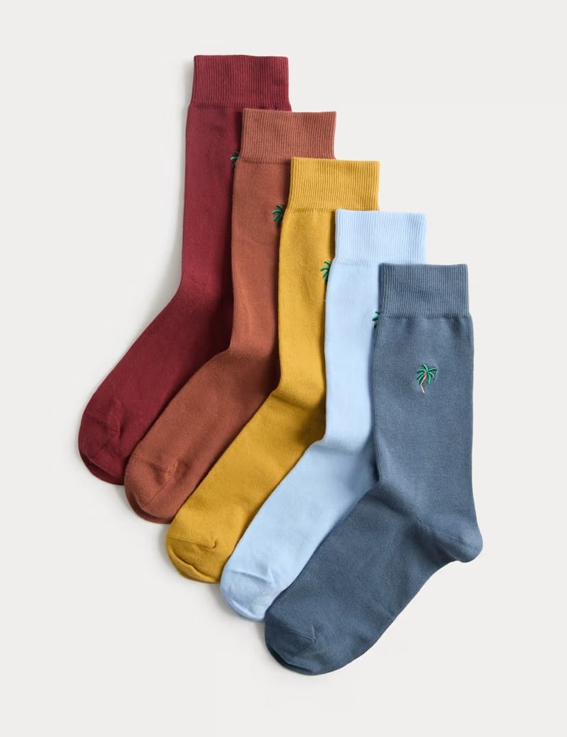 Marks & Spencer M&S 5 Pack Cool & Fresh™ Palm Tree Cotton Rich Socks Multi - 1