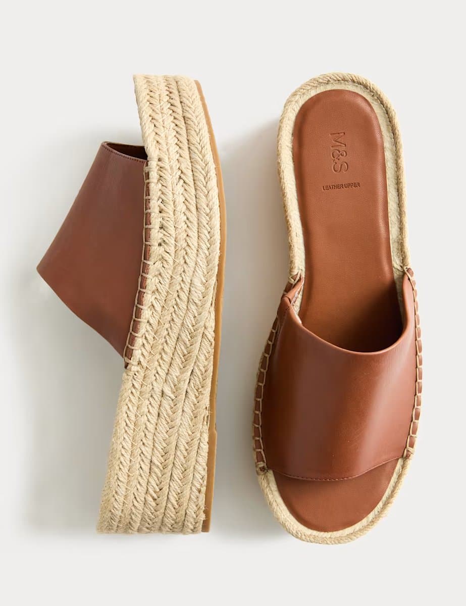 Marks & Spencer M&S Tan Leather Flatform Espadrille Mules