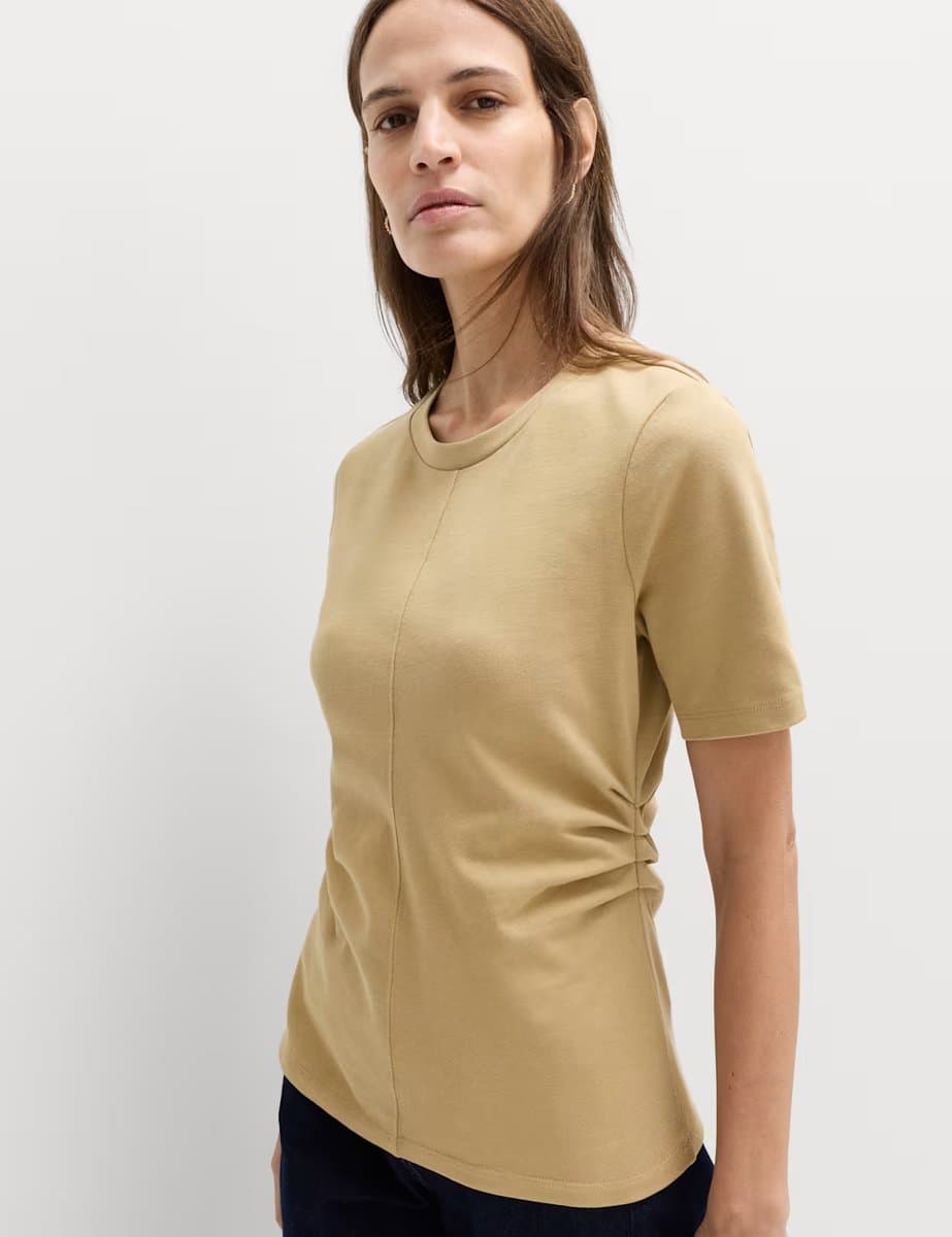 Marks & Spencer M&S Slim Fit Crew Neck T-Shirt in Caramel