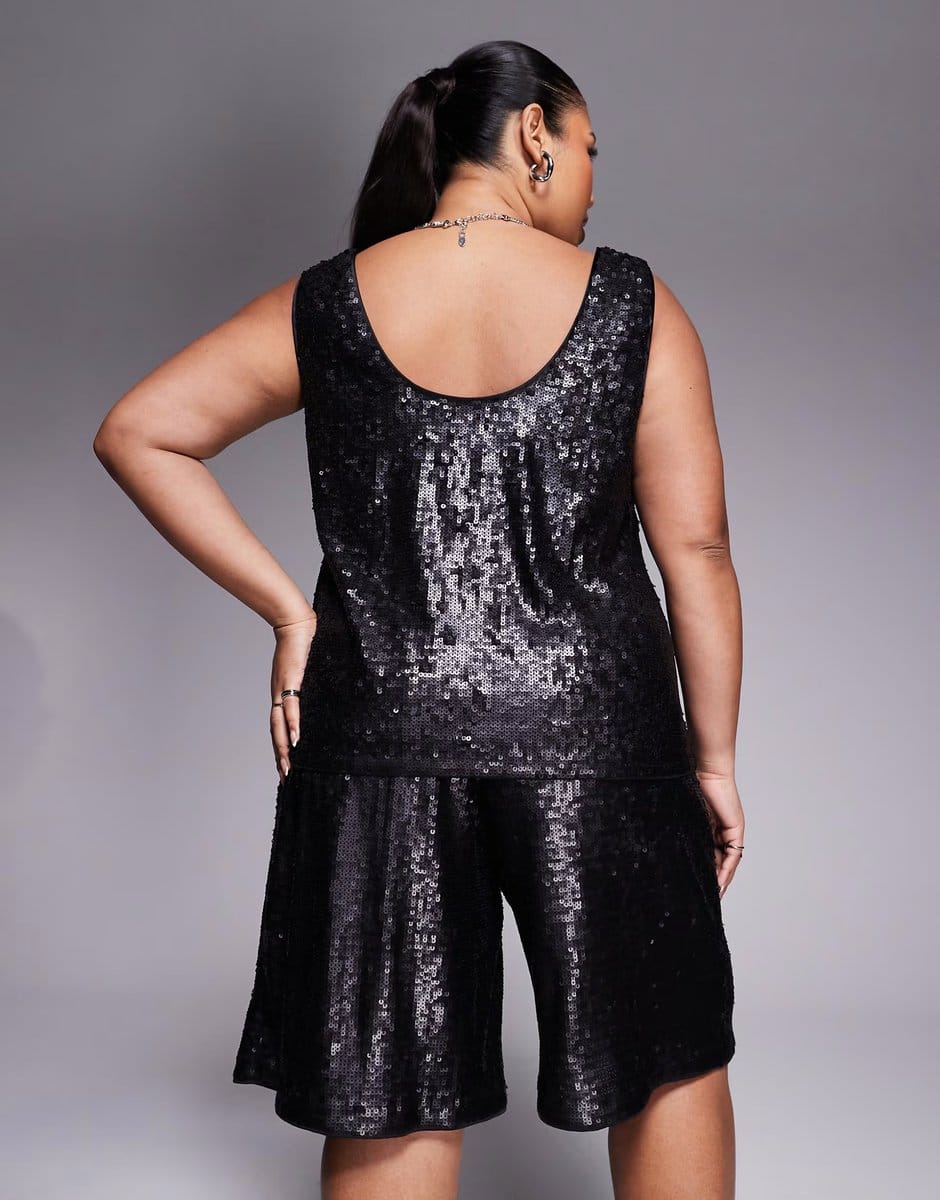 ASOS ASOS DESIGN Curve tailored sequin sleeveless co-ord top in black - 4