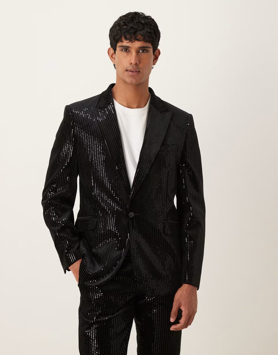 ASOS ASOS DESIGN slim suit jacket in velvet sequin in black - 1