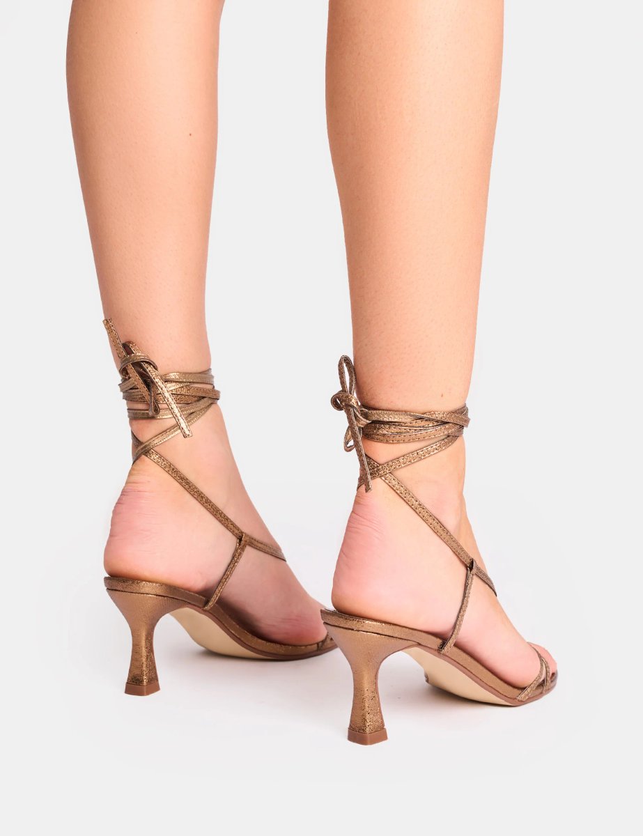 Public Desire Irisa Bronze Lace Up Strappy Mid Heels - 3