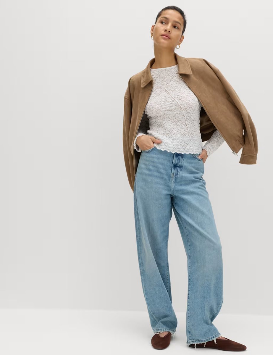 Marks & Spencer M&S Cotton Blend Lace Textured Top Ivory - 2