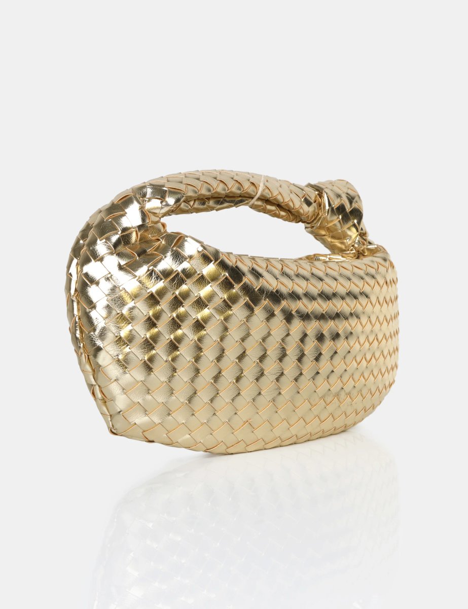 Public Desire The Blame Metallic Gold Woven PU Knot Detail Mini Grab Bag - 2