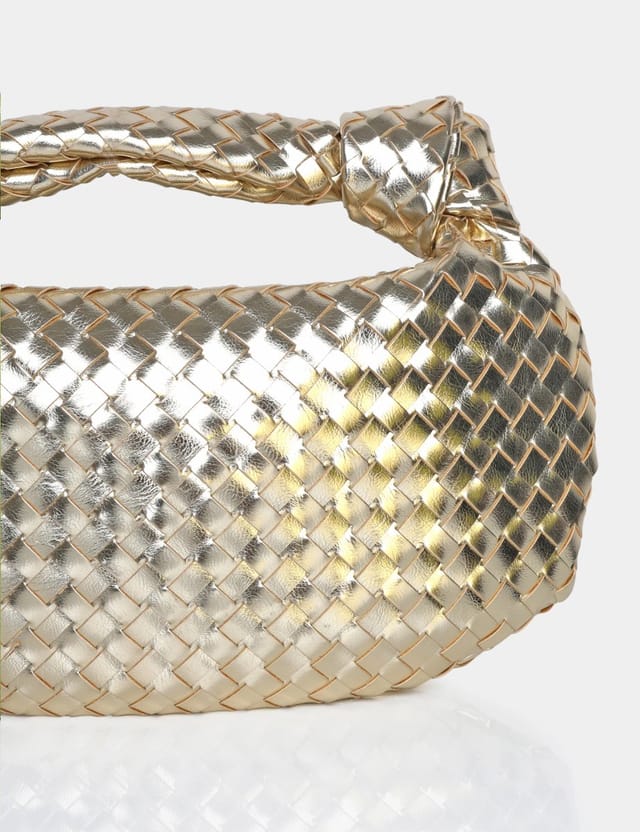 Public Desire The Blame Metallic Gold Woven PU Knot Detail Mini Grab Bag - 3
