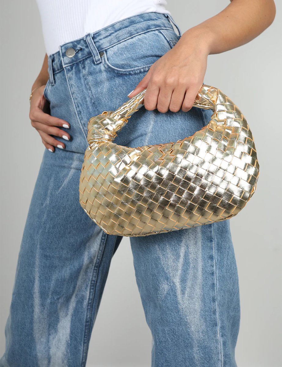 Public Desire The Blame Metallic Gold Woven PU Knot Detail Mini Grab Bag - 4