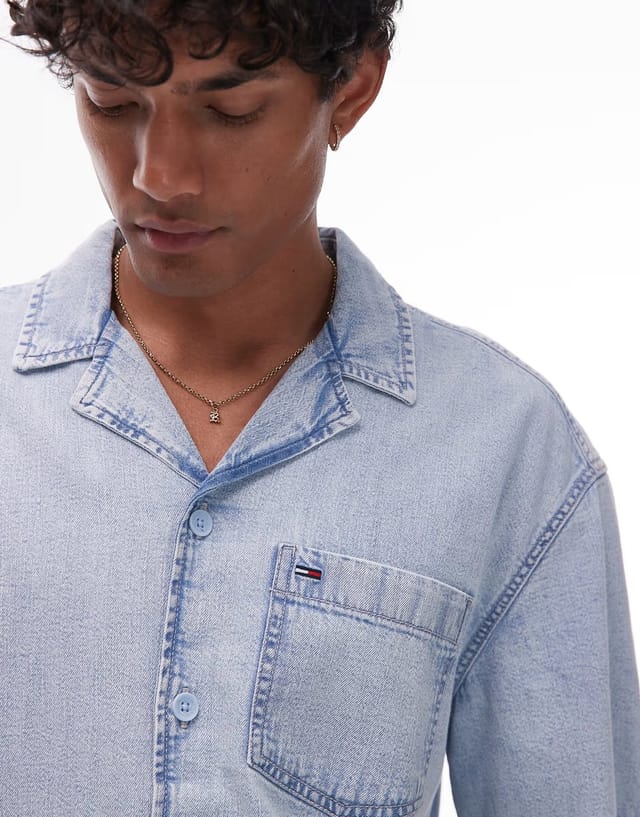 ASOS Tommy Jeans denim bowler shirt in light wash - 3