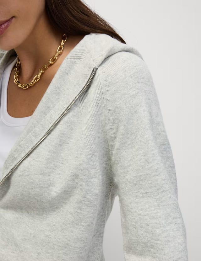 Marks & Spencer M&S Knitted Zip Up Cropped Hoodie Light Grey - 3
