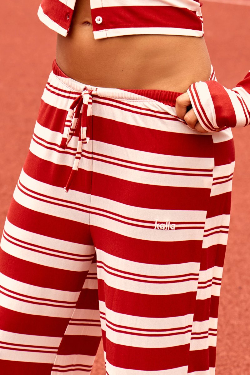 Kaiia Kaiia Striped Wide Leg Trousers Red & White - 2