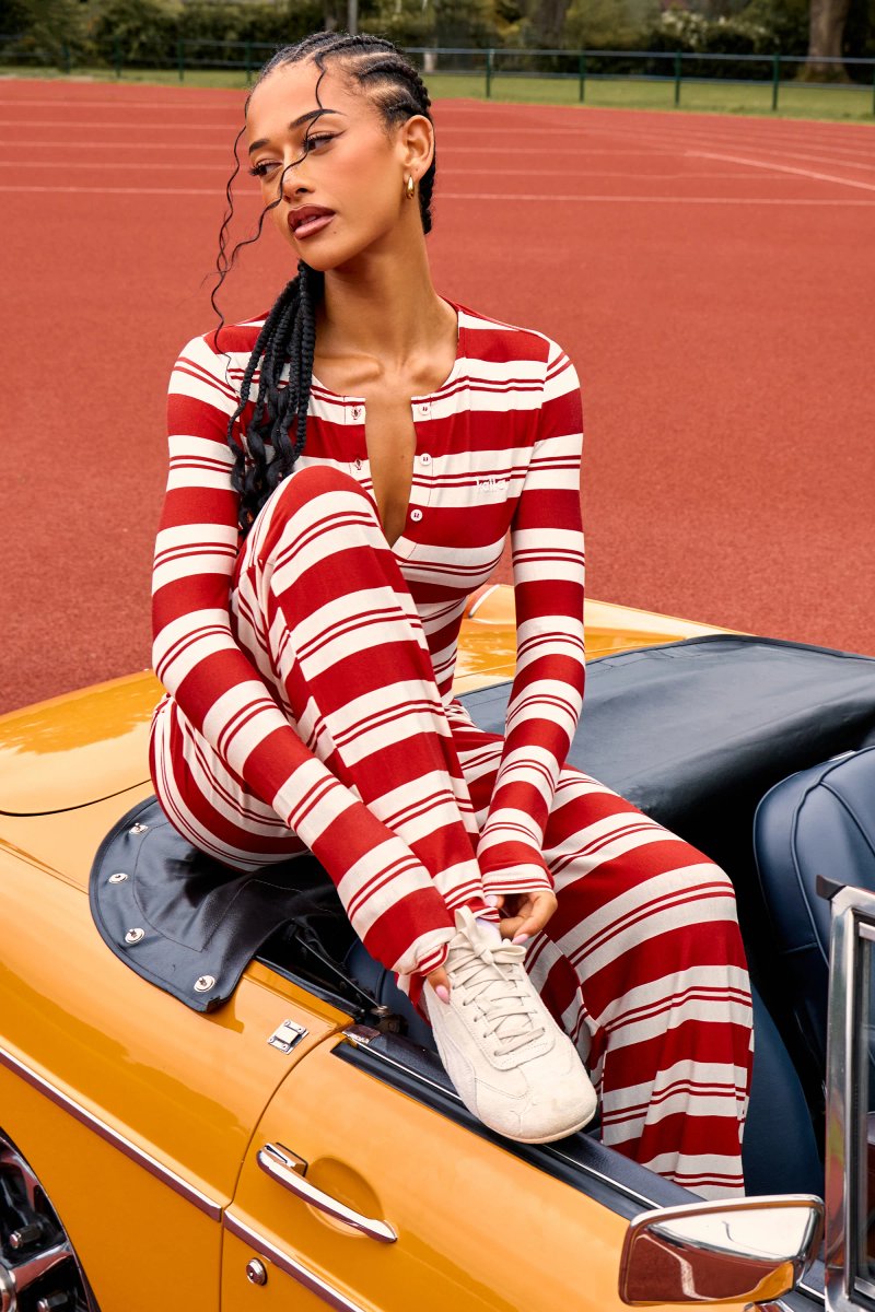 Kaiia Kaiia Striped Wide Leg Trousers Red & White - 4