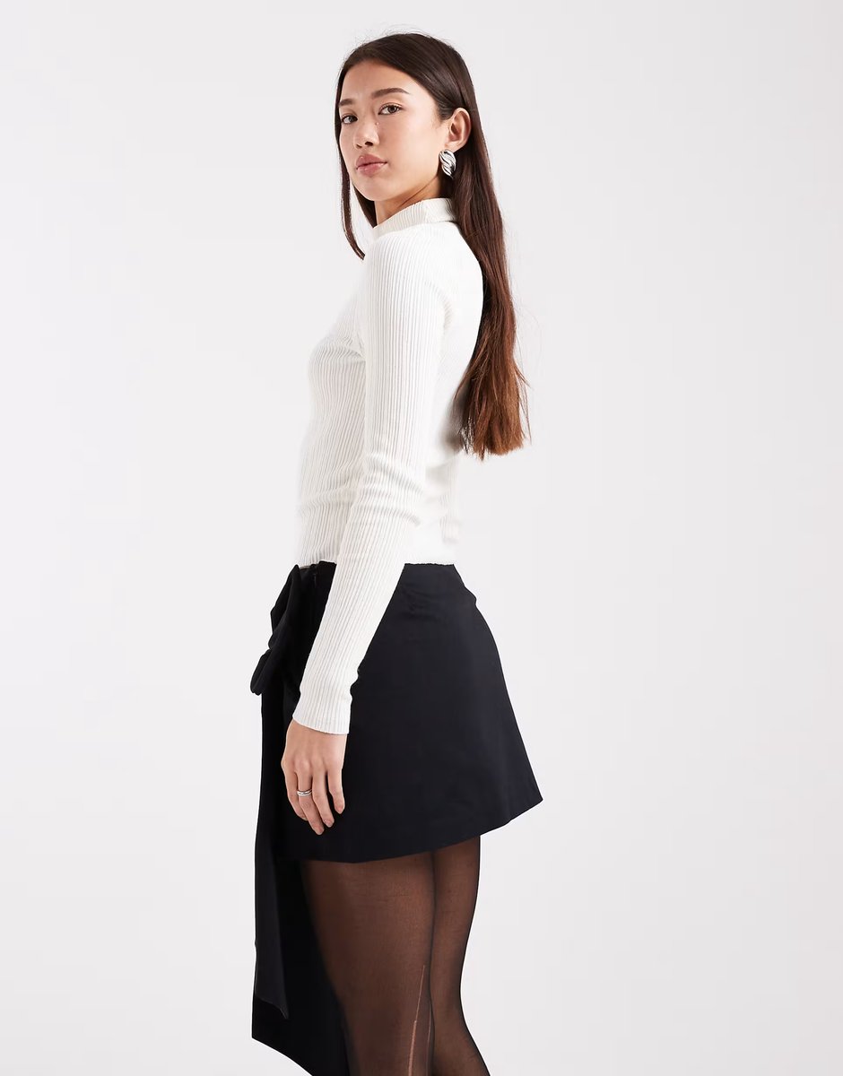 ASOS Miss Selfridge extreme bow party mini skirt in black - BLACK - 3