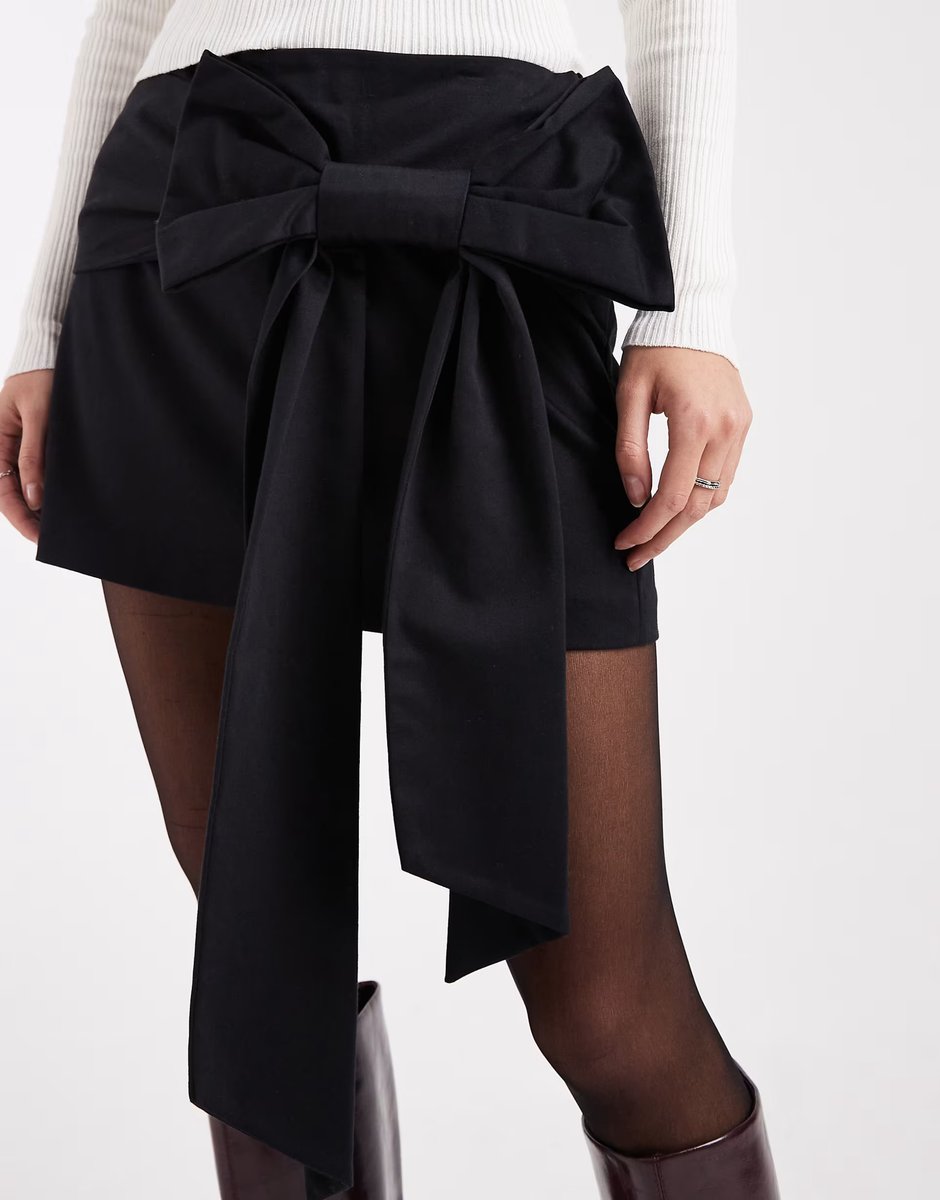 ASOS Miss Selfridge extreme bow party mini skirt in black - BLACK - 4