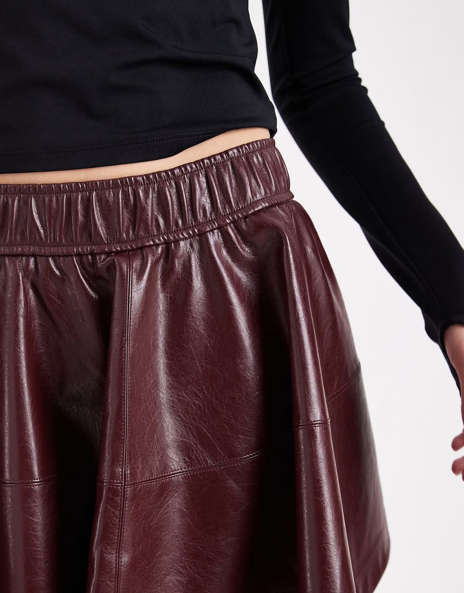 ASOS ONLY faux leather skater skirt in burgundy - 3