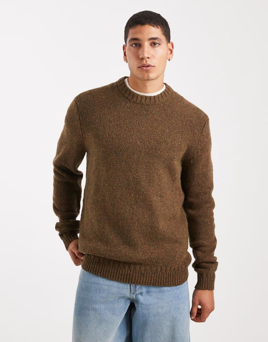 ASOS ONLY & SONS crew neck knit jumper in speckled olive