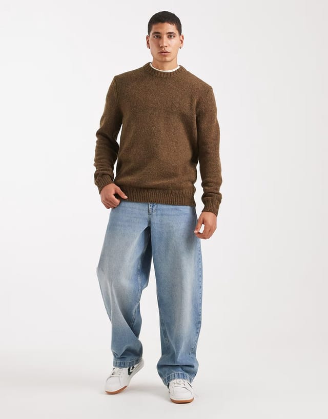 ASOS ONLY & SONS crew neck knit jumper in speckled olive - 2